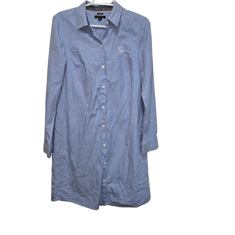 Tommy Hilfiger Medium Blue Polka Dot Shirt Dress Classic Fit